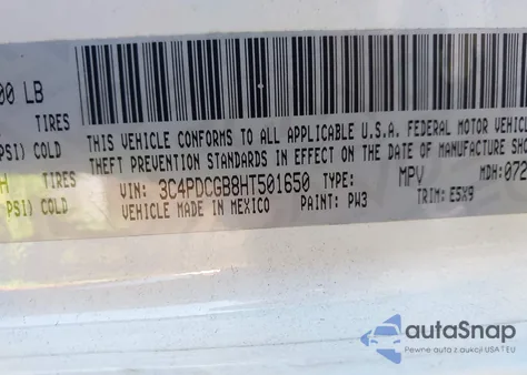 2017 Dodge Journey Crossroad z USA, uszkodzony, nr VIN 3C4PDCGB8HT501650